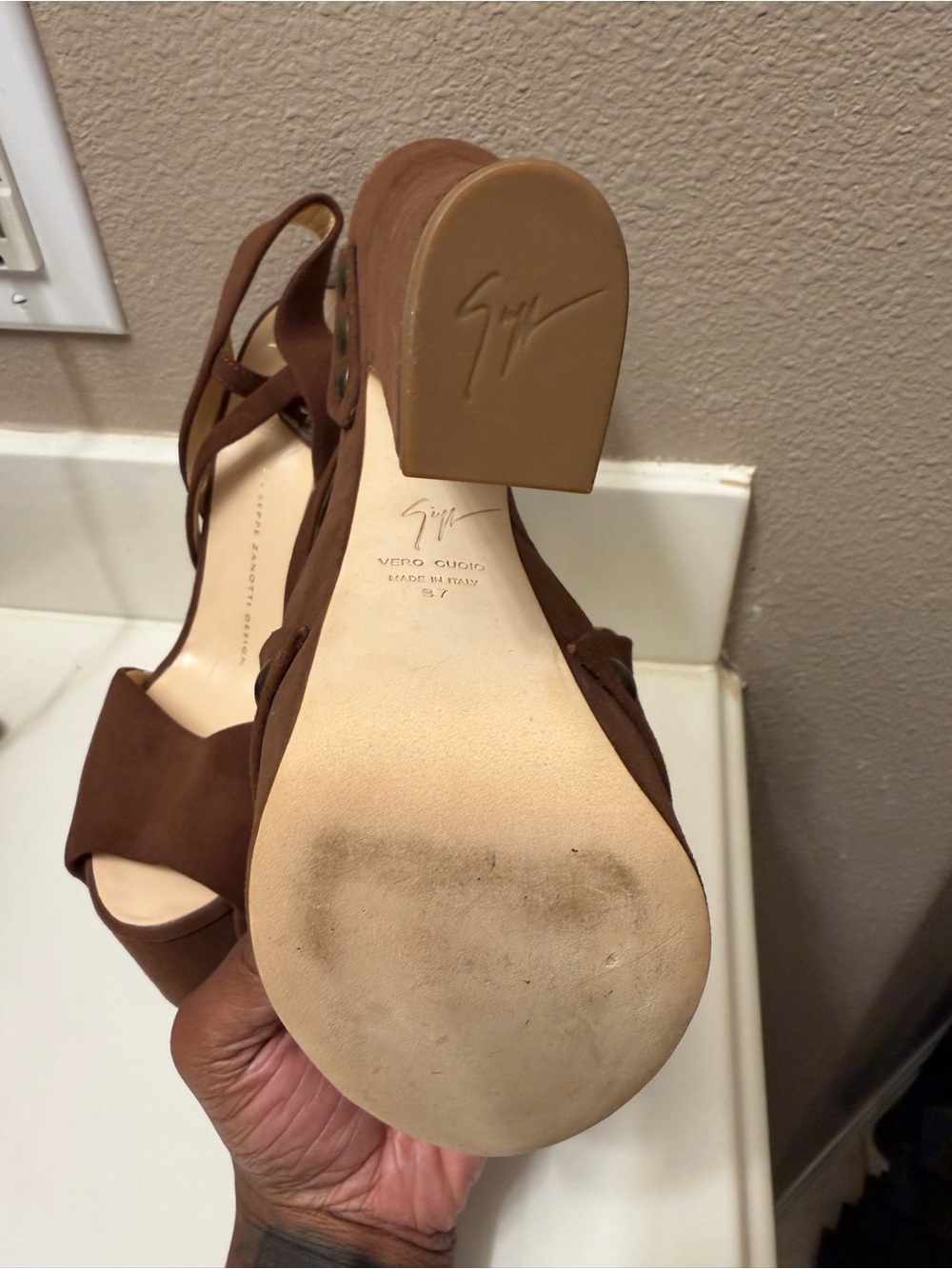 Giuseppe Zanotti Brown Suede Platform Slingback Sandals - Picture 3 of 4